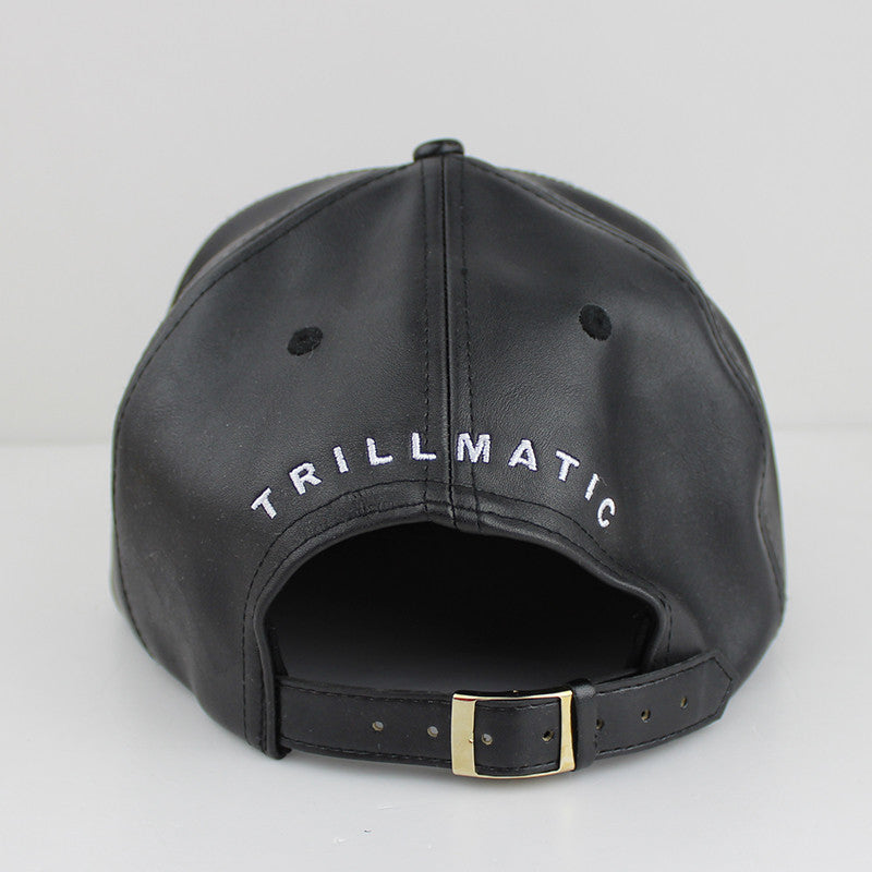 "White Patch" Black Leather w/ Suede Strapback Hat