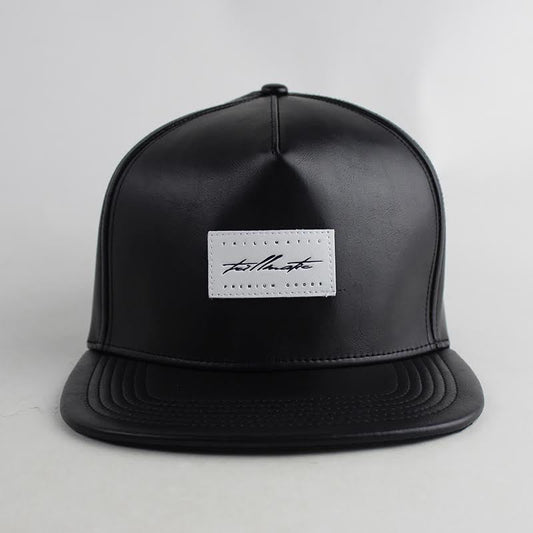 "White Patch" Black Leather w/ Suede Strapback Hat